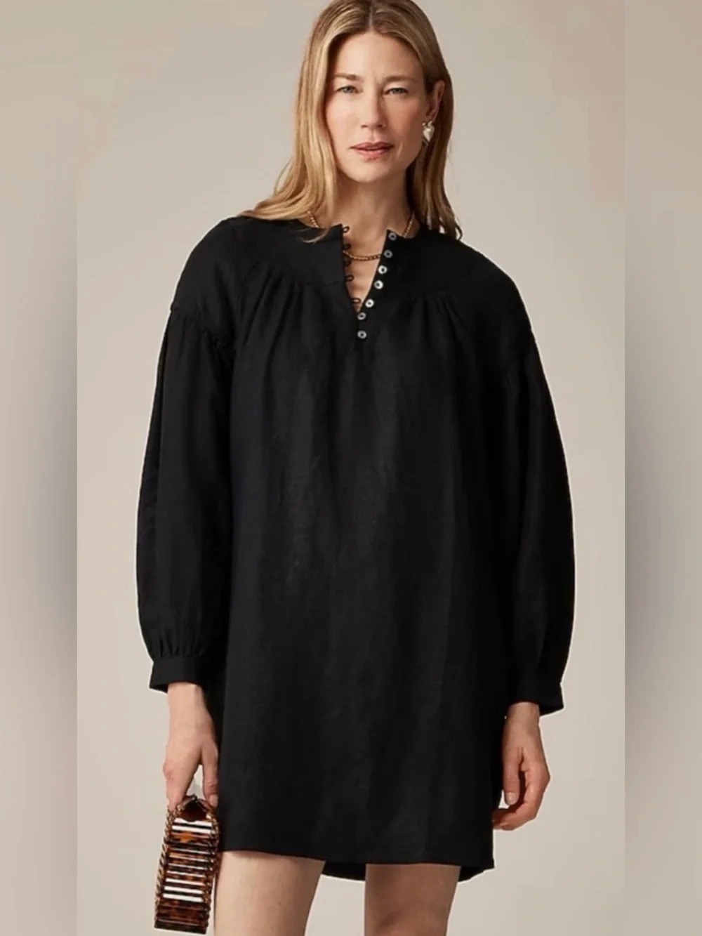 J.Crew Tall gathered popover dress in linen